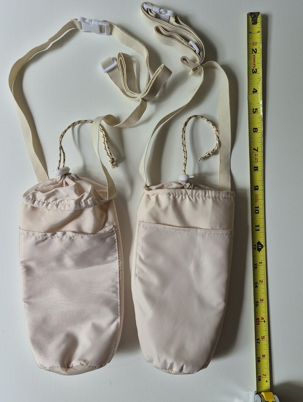 NWOT - Pair of Pale Blush Satin Bottle Holders with Straps and Draw String Tops